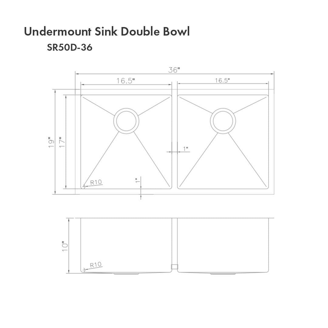 ZLINE 36" Anton Undermount Double Bowl Kitchen Sink with Bottom Grid