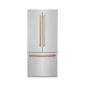 ZLINE 36" Autograph Edition 19.6 cu. ft. Built-in 2-Door Bottom Freezer Refrigerator with Internal Water and Ice Dispenser in Stainless Steel with Accents RBIVZ-304-36