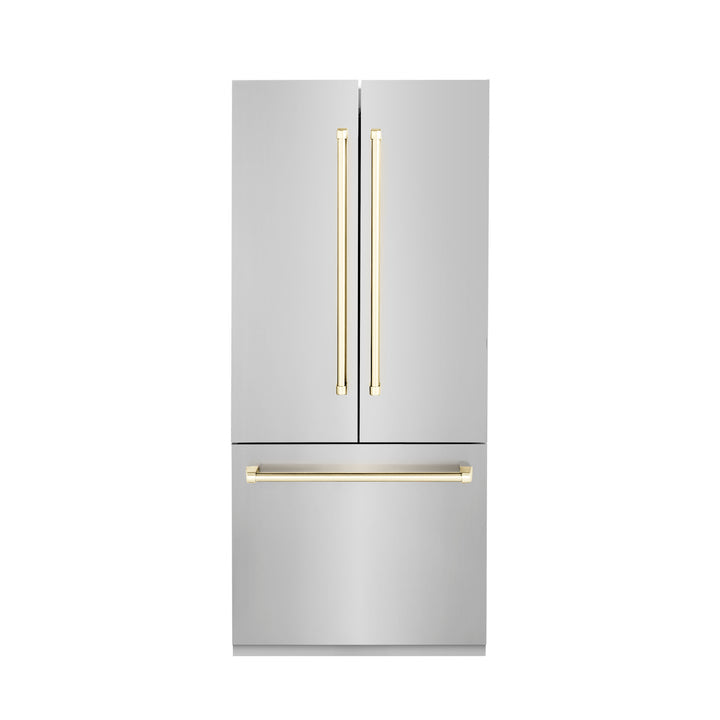 ZLINE 36" Autograph Edition 19.6 cu. ft. Built-in 2-Door Bottom Freezer Refrigerator with Internal Water and Ice Dispenser in Stainless Steel with Accents RBIVZ-304-36