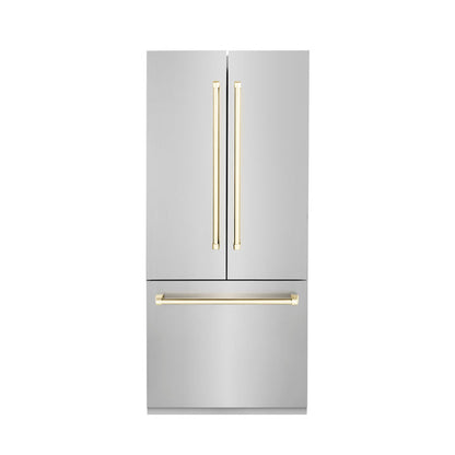 ZLINE 36" Autograph Edition 19.6 cu. ft. Built-in 2-Door Bottom Freezer Refrigerator with Internal Water and Ice Dispenser in Stainless Steel with Accents RBIVZ-304-36