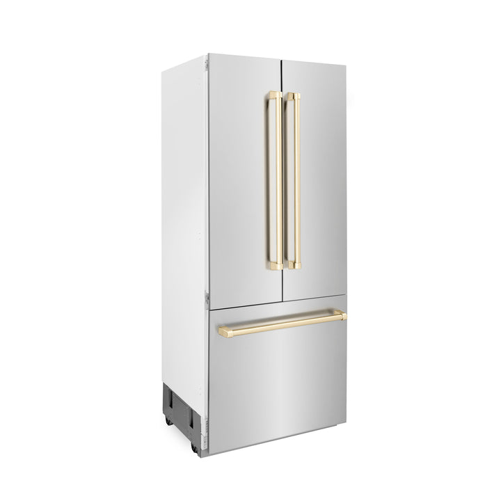 ZLINE 36" Autograph Edition 19.6 cu. ft. Built-in 2-Door Bottom Freezer Refrigerator with Internal Water and Ice Dispenser in Stainless Steel with Accents RBIVZ-304-36