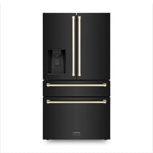 ZLINE 36" Autograph Edition 21.6 cu. ft Freestanding French Door Refrigerator with Water and Ice Dispenser in Fingerprint Resistant Black Stainless Steel with Autograph Handles