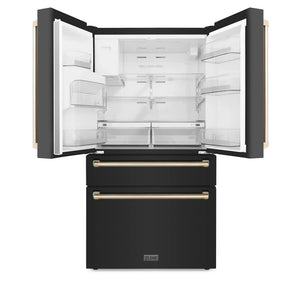 ZLINE 36" Autograph Edition 21.6 cu. ft Freestanding French Door Refrigerator with Water and Ice Dispenser in Fingerprint Resistant Black Stainless Steel with Autograph Handles