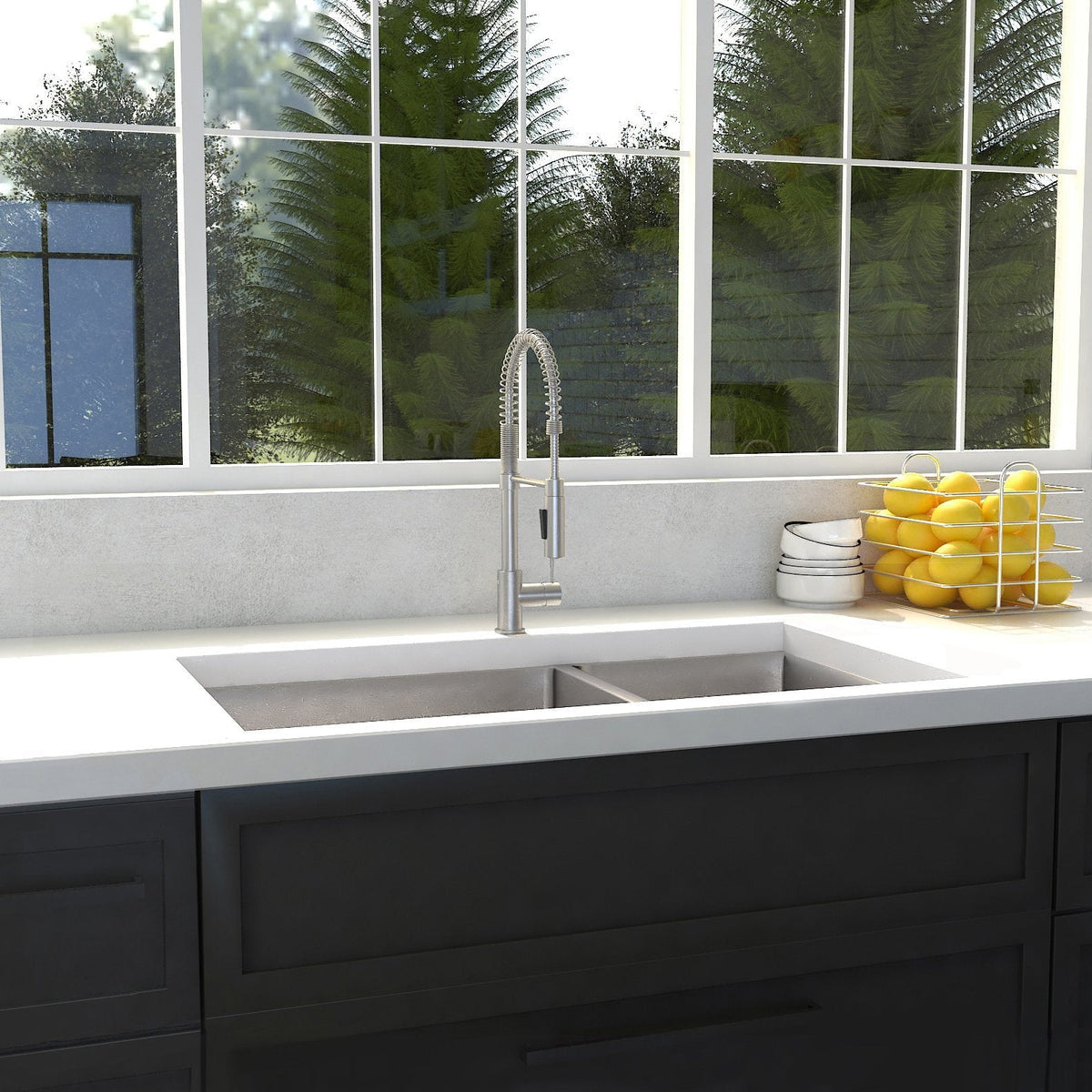 ZLINE 36" Chamonix Undermount Double Bowl Kitchen Sink with Bottom Grid