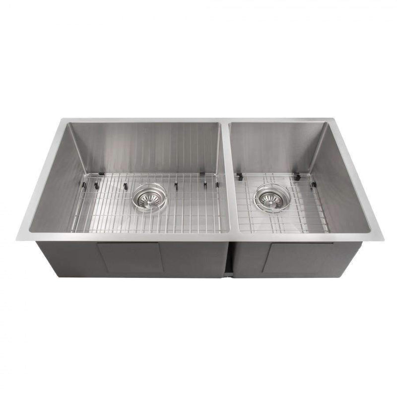 ZLINE 36-Inch Chamonix Undermount Double Bowl Stainless Steel Kitchen Sink with Bottom Grid (SR60D-36)