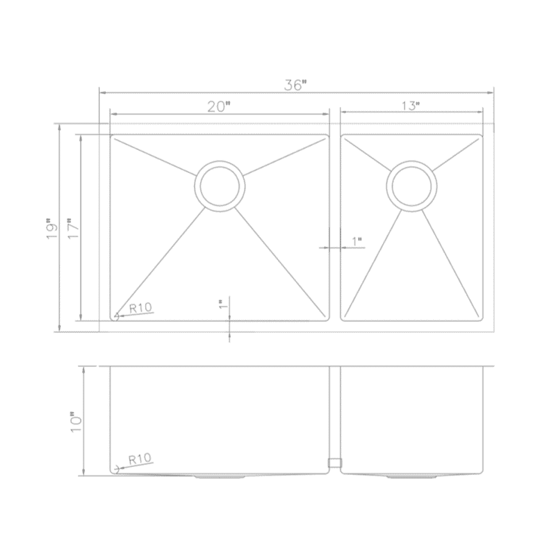 ZLINE 36-Inch Chamonix Undermount Double Bowl Stainless Steel Kitchen Sink with Bottom Grid (SR60D-36)