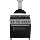 ZLINE Appliance Package - 36" Dual Fuel Range in DuraSnow® with Black Matte Door & 36" Range Hood