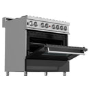 ZLINE Appliance Package - 36" Dual Fuel Range in DuraSnow® with Black Matte Door & 36" Range Hood - 2KP-RASBLMRH36