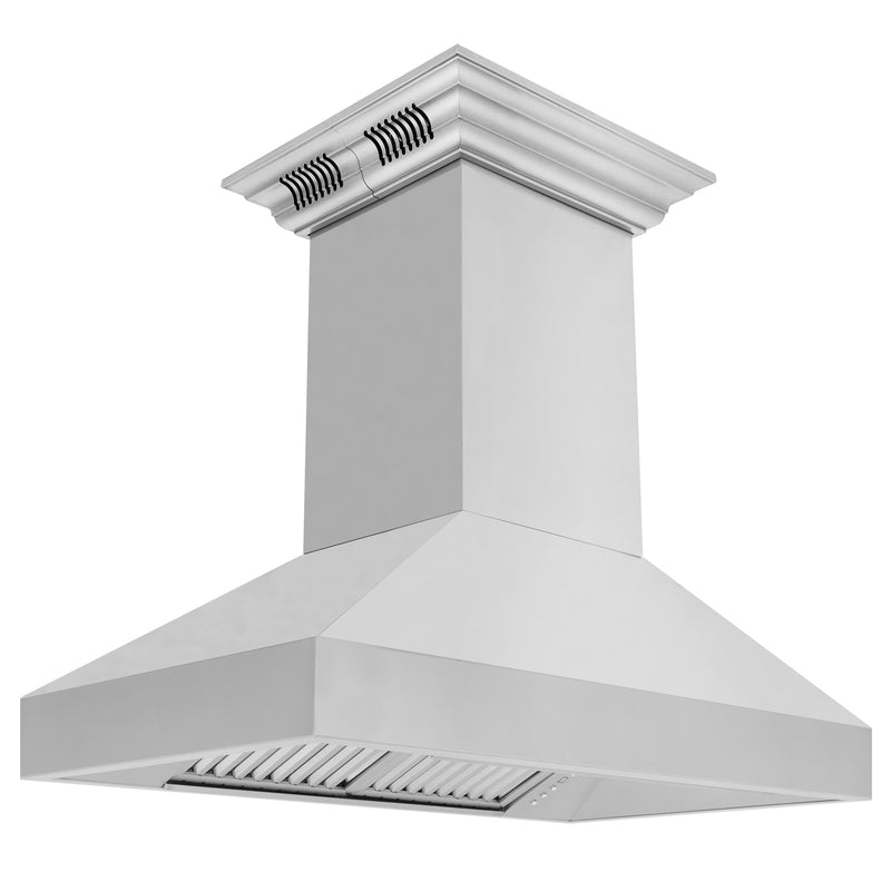 ZLINE 36-Inch Ducted Vent Island Mount Range Hood in Stainless Steel with Built-in CrownSoundBluetooth Speakers (597iCRN-BT-36)