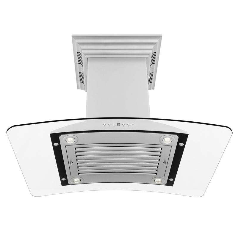 ZLINE 36-Inch Ducted Vent Island Mount Range Hood in Stainless Steel with Built-in CrownSoundBluetooth Speakers (GL9iCRN-BT-36)