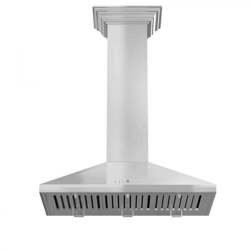 ZLINE 36-Inch Convertible Vent Wall Mount Range Hood in Stainless Steel with Crown Molding (KL2CRN-36)
