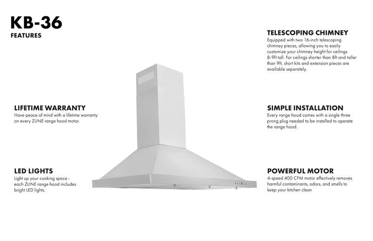 ZLINE Appliance Package - 36 in. Dual Fuel Range with DuraSnow® Door & 36 in. Range Hood - 2KP-RASNRH36
