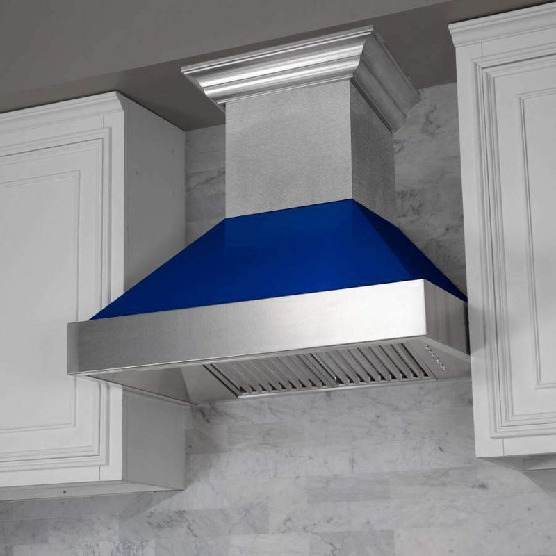 ZLINE 36-Inch Ducted DuraSnow Stainless Steel Wall Mount Range Hood with Blue Gloss Shell (8654BG-36)