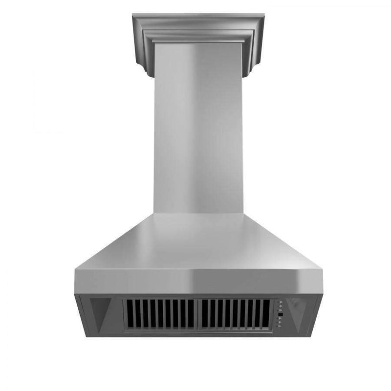 ZLINE 36-Inch Professional Convertible Vent Wall Mount Range Hood in Stainless Steel with Crown Molding (597CRN-36)