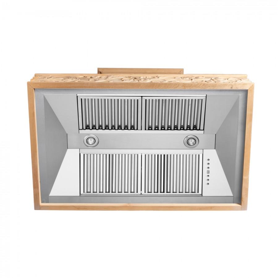 ZLINE 36Inch Unfinished Wooden Wall Mount Range Hood with 700 CFM mot