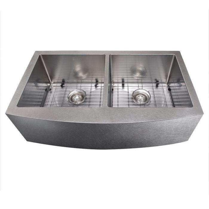 ZLINE 36-Inch Niseko Farmhouse Apron Mount Double Bowl Fingerprint Resistant Stainless Steel Kitchen Sink with Bottom Grid (SA50D-36S)
