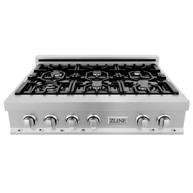 ZLINE 36-Inch Porcelain Gas Stovetop in Fingerprint Resistant Stainless Steel with 6 Gas Burners and Griddle (RTS-GR-36)