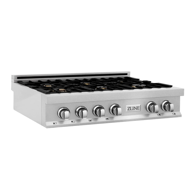 ZLINE 36-Inch Porcelain Gas Stovetop in Fingerprint Resistant Stainless Steel with 6 Gas Burners and Griddle (RTS-GR-36)