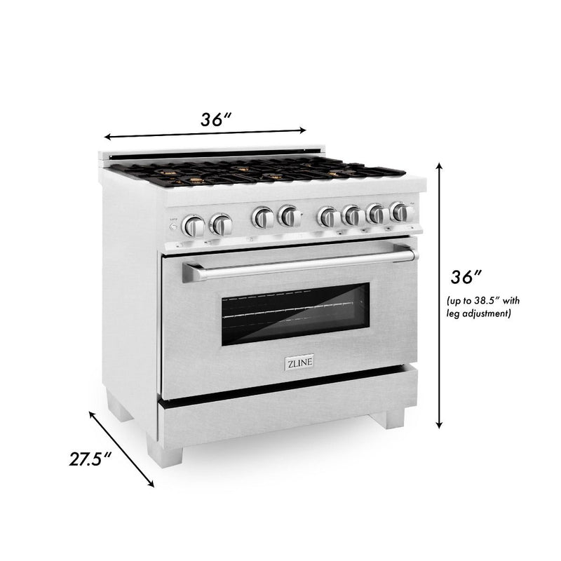 ZLINE 36-Inch Professional 4.6 Cu. Ft. 6 Gas On Gas Range In DuraSnow® Stainless Steel With Brass Burners (RGS-SN-BR-36)