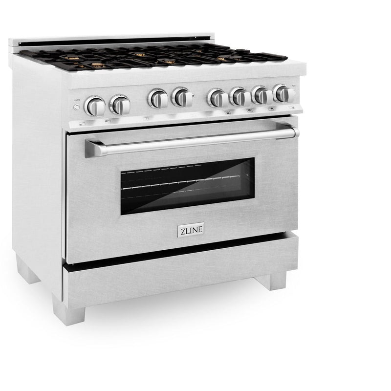 ZLINE 36-Inch Professional 4.6 Cu. Ft. 6 Gas On Gas Range In DuraSnow® Stainless Steel With Brass Burners (RGS-SN-BR-36)