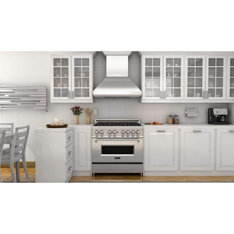 ZLINE 36-Inch Professional Convertible Vent Wall Mount Range Hood in Stainless Steel with Crown Molding (587CRN-36)
