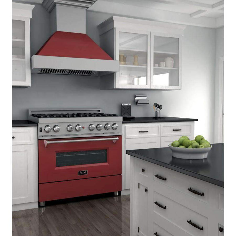 ZLINE 36-Inch Professional Dual Fuel Range in DuraSnow Stainless with Red Matte Door (RAS-RM-36)