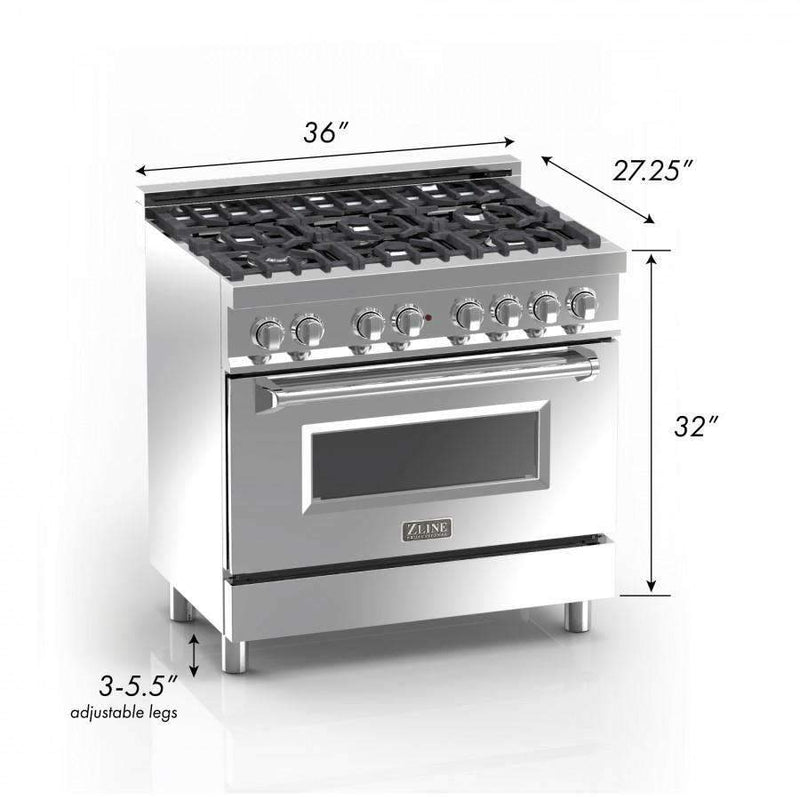 ZLINE 36-Inch Professional Dual Fuel Range in DuraSnow Stainless with Red Matte Door (RAS-RM-36)
