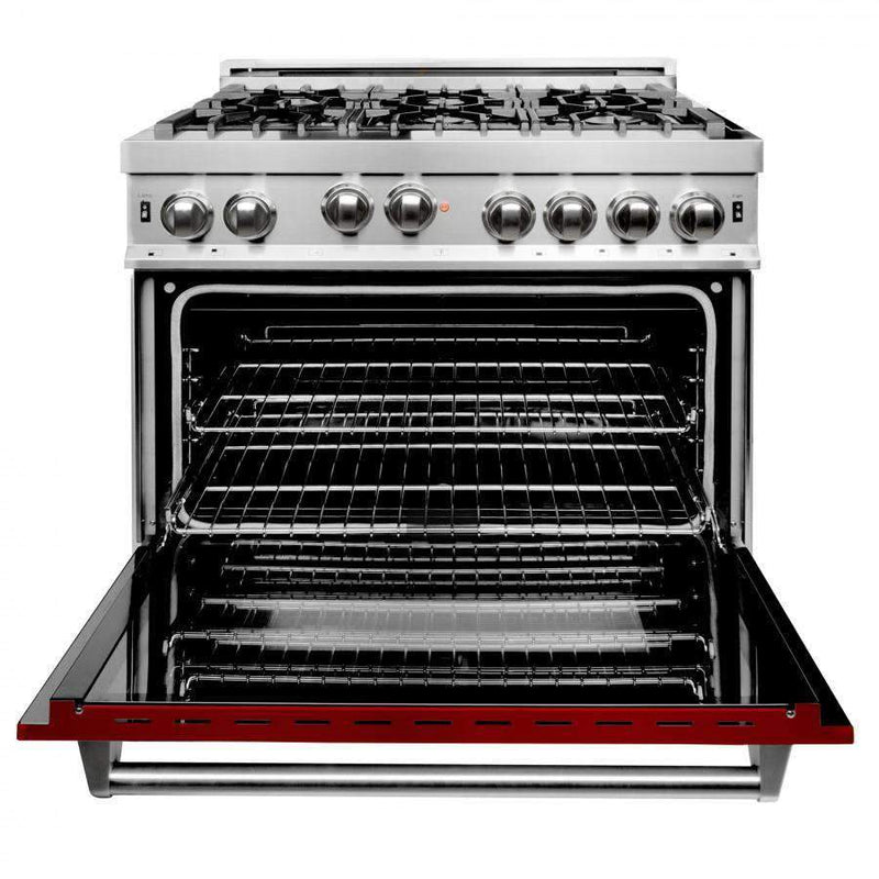 ZLINE 36-Inch Professional Gas on Gas Range in Stainless Steel with Red Gloss Door (RG-RG-36)