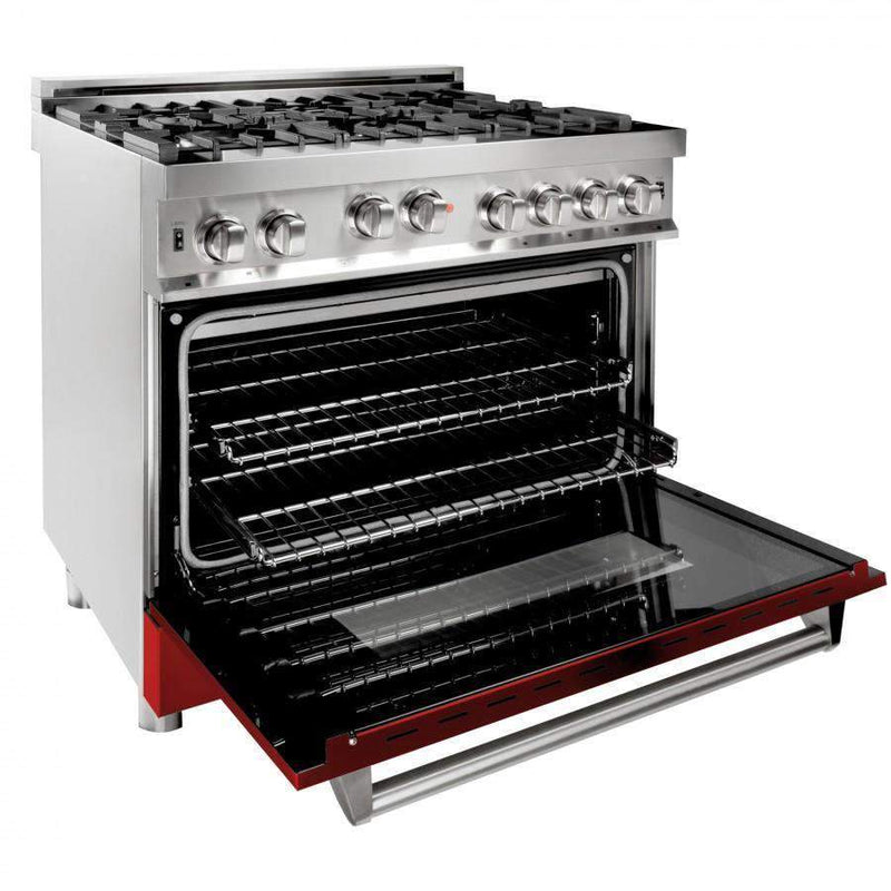 ZLINE 36-Inch Professional Gas on Gas Range in Stainless Steel with Red Gloss Door (RG-RG-36)