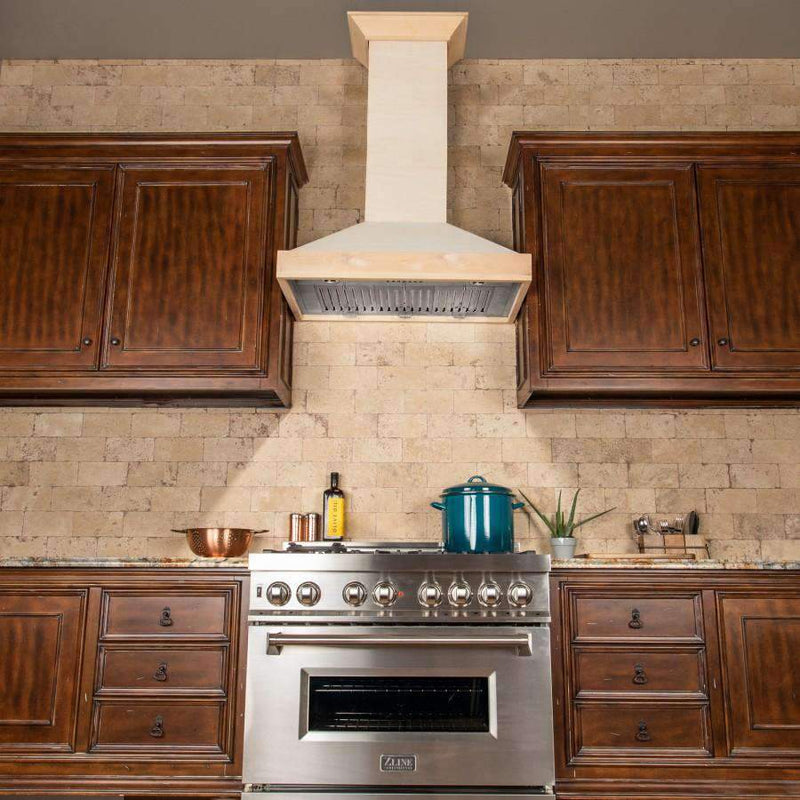 ZLINE 36-Inch Unfinished Wooden Wall Mount Range Hood with Crown Molding (KBUF-36)