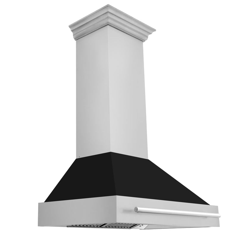 ZLINE 36-Inch Wall Mount Range Hood in Stainless Steel with Black Matte Shell and Stainless Steel Handle (8654STX-BLM-36)