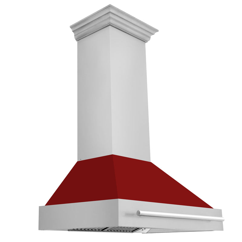ZLINE 36-Inch Wall Mount Range Hood in Stainless Steel with Red Gloss Shell and Stainless Steel Handle (8654STX-RG-36)