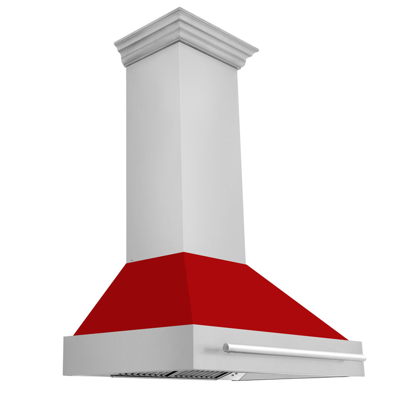 ZLINE 36-Inch Wall Mount Range Hood in Stainless Steel with Red Matte Shell and Stainless Steel Handle (8654STX-RM-36)