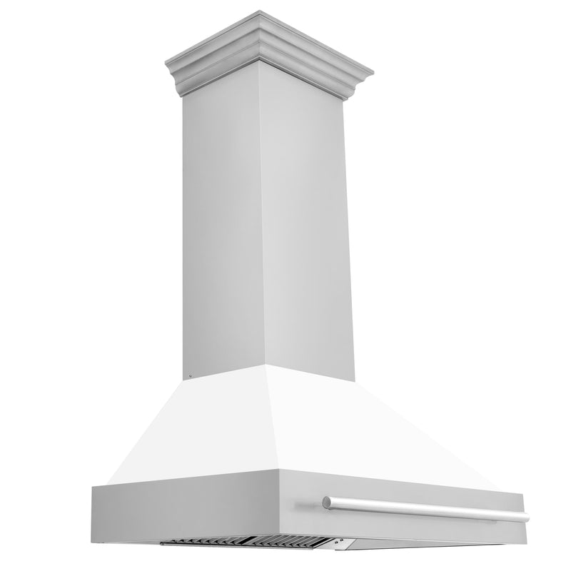 ZLINE 36-Inch Wall Mount Range Hood in Stainless Steel with White Matte Shell and Stainless Steel Handle (8654STX-WM-36)