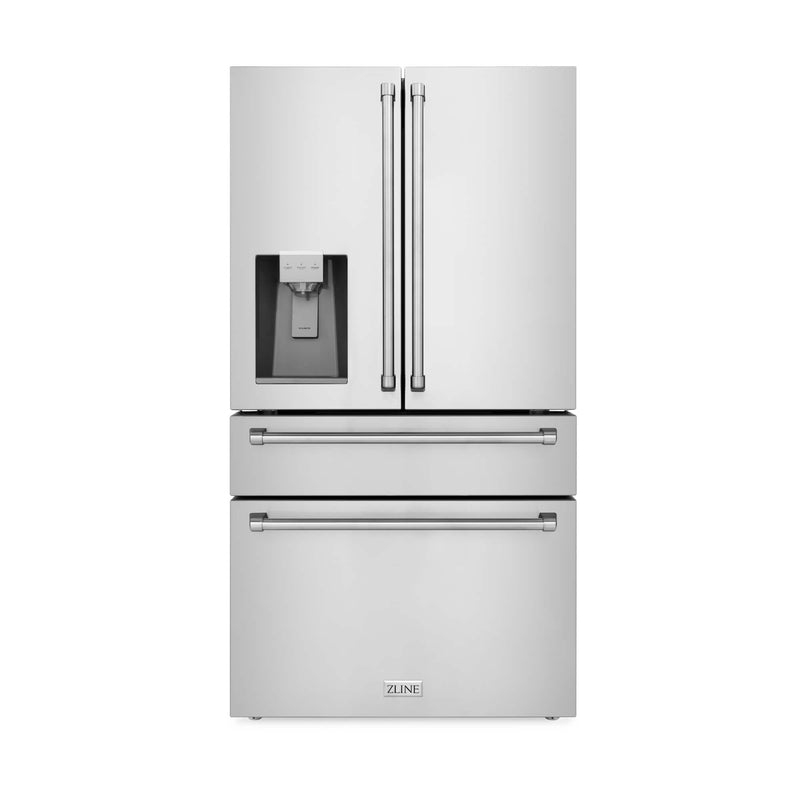 ZLINE 4-Piece Appliance Package - 30-Inch Dual Fuel Range, Refrigerator with Water Dispenser, Tall Tub Dishwasher, & Over-the-Range Microwave in Stainless Steel (4KPRW-RAOTRH30-DWV)
