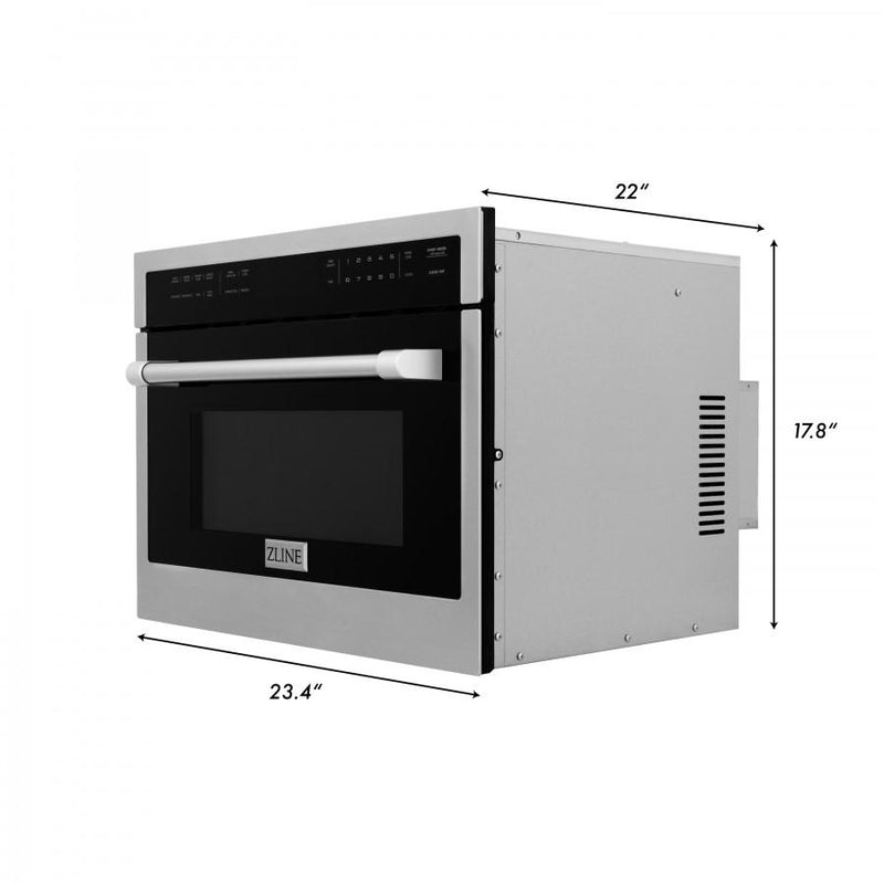 ZLINE 4-Piece Appliance Package - 30-Inch Gas Range, Refrigerator with Water Dispenser, Convertible Wall Mount Hood, and Microwave Oven in Stainless Steel (4KPRW-RGRH30-MWO)