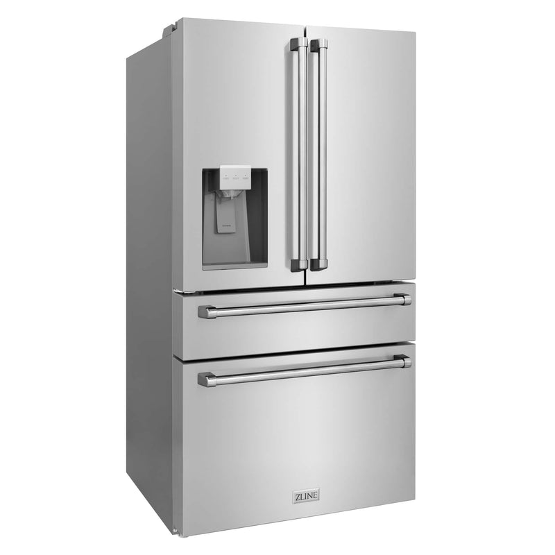 ZLINE 4-Piece Appliance Package - 30-Inch Gas Range, Refrigerator with Water Dispenser, Tall Tub Dishwasher, & Over-the-Range Microwave in Stainless Steel (4KPRW-RGOTRH30-DWV)