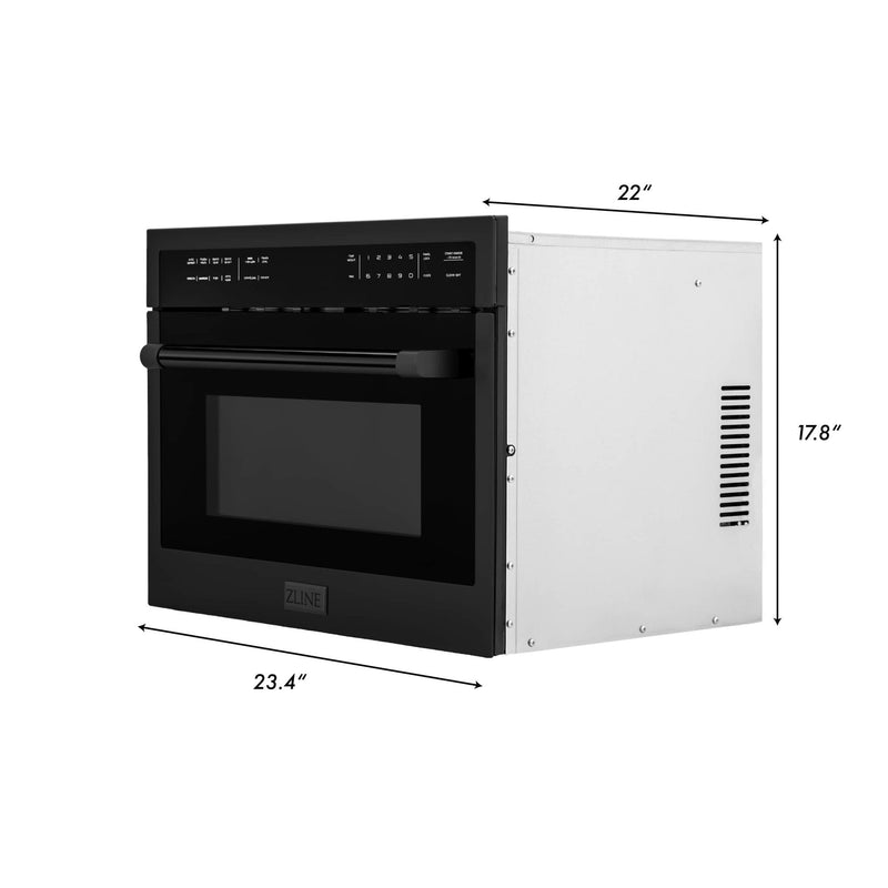 ZLINE 4-Piece Appliance Package - 30-Inch Gas Range with Brass Burners, Convertible Wall Mount Hood, Microwave Oven, and 3-Rack Dishwasher in Black Stainless Steel (4KP-RGBRH30-MODWV)