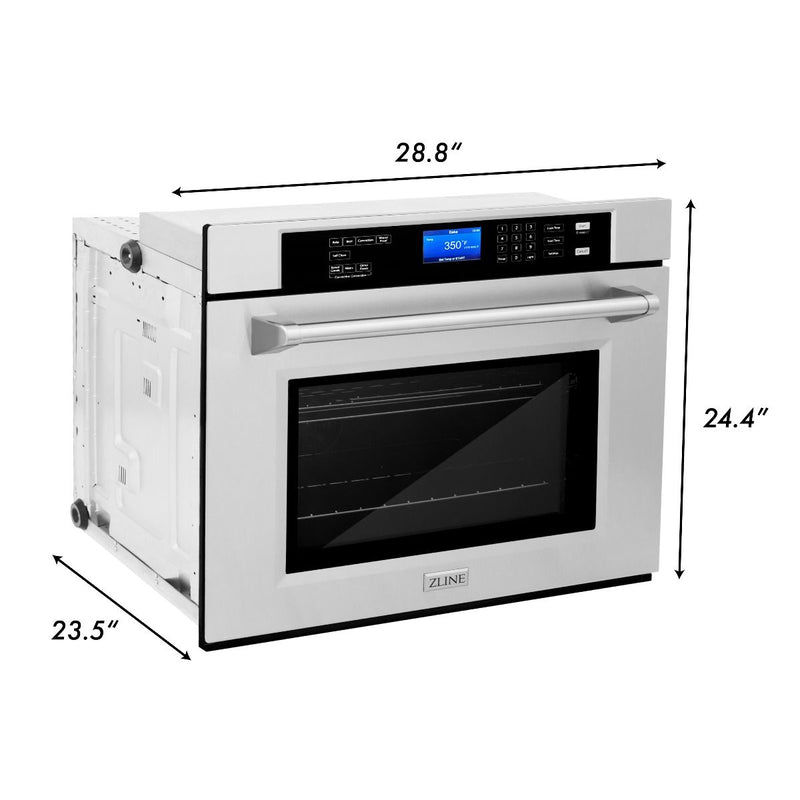 ZLINE 4-Piece Appliance Package - 30-Inch Rangetop, 30” Wall Oven, 36” Refrigerator, and Convertible Wall Mount Hood in Stainless Steel (4KPR-RTRH30-AWS)