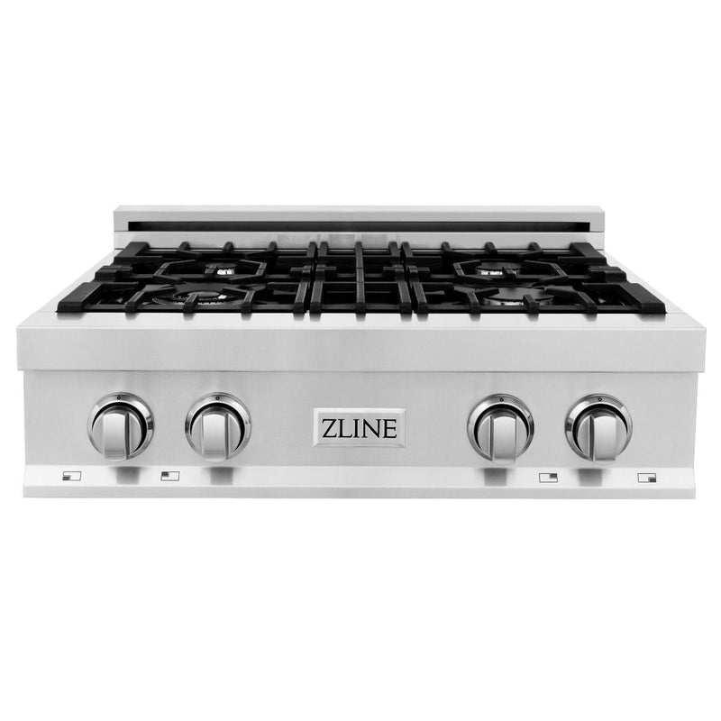 ZLINE 4-Piece Appliance Package - 30-Inch Rangetop, 30” Wall Oven, 36” Refrigerator with Water Dispenser, and Convertible Wall Mount Hood in Stainless Steel (4KPRW-RTRH30-AWS)