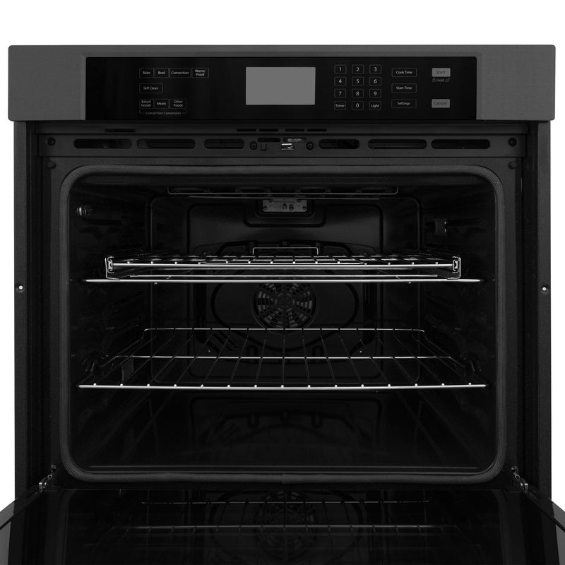 ZLINE 4-Piece Appliance Package - 30-Inch Rangetop with Brass Burners, Refrigerator, 30-Inch Electric Wall Oven, and Convertible Wall Mount Hood in Black Stainless Steel (4KPR-RTBRH30-AWS)