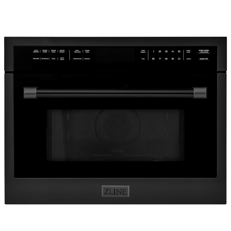ZLINE 4-Piece Appliance Package - 36-Inch Dual Fuel Range with Brass Burners, Convertible Wall Mount Hood, Microwave Oven, and 3-Rack Dishwasher in Black Stainless Steel (4KP-RABRH36-MODWV)