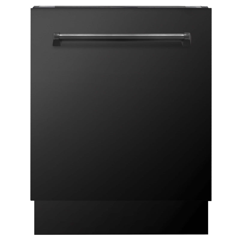 ZLINE 4-Piece Appliance Package - 36-inch Gas Range with Brass Burners, Microwave Drawer, 3-Rack Dishwasher, & Convertible Wall Mount Range Hood in Black Stainless Steel (4KP-RGBRH36-MWDWV)