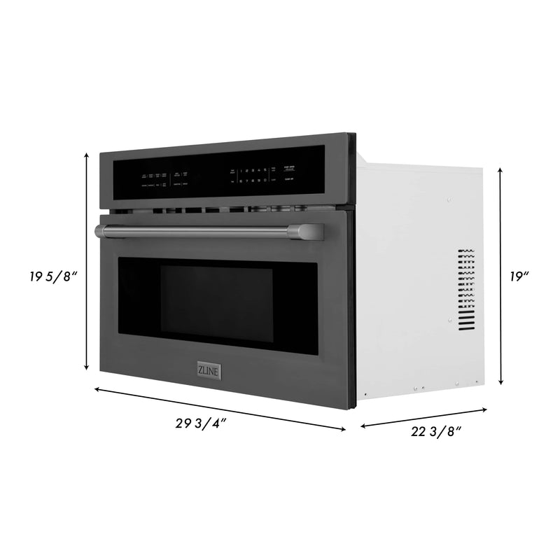 ZLINE 4-Piece Appliance Package - 36-Inch Rangetop with Brass Burners, Refrigerator, 30-Inch Electric Wall Oven, and 30-Inch Microwave Oven in Black Stainless Steel (4KPR-RTB36-MWAWS)
