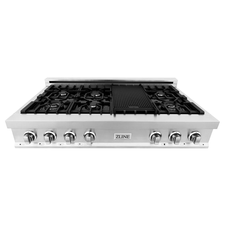 ZLINE Appliance Package - 4-Piece Appliance Package - 48 In. Rangetop, Wall Oven, Refrigerator, and Microwave Oven in Stainless Steel - 4KPR-RT48-MWAWS