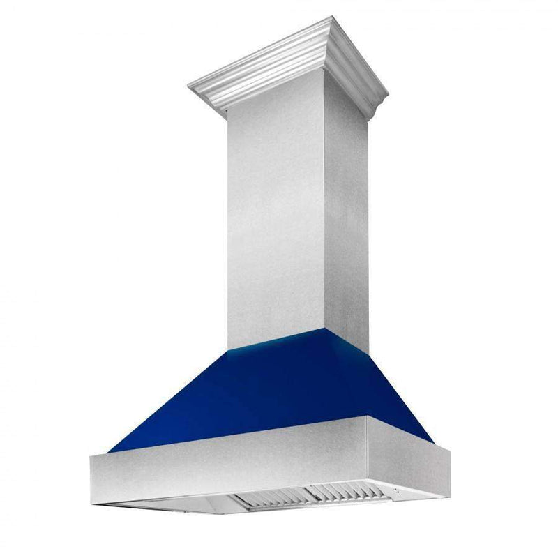 ZLINE 42-Inch Ducted DuraSnow Stainless Steel Wall Mount Range Hood with Blue Gloss Shell (8654BG-42)