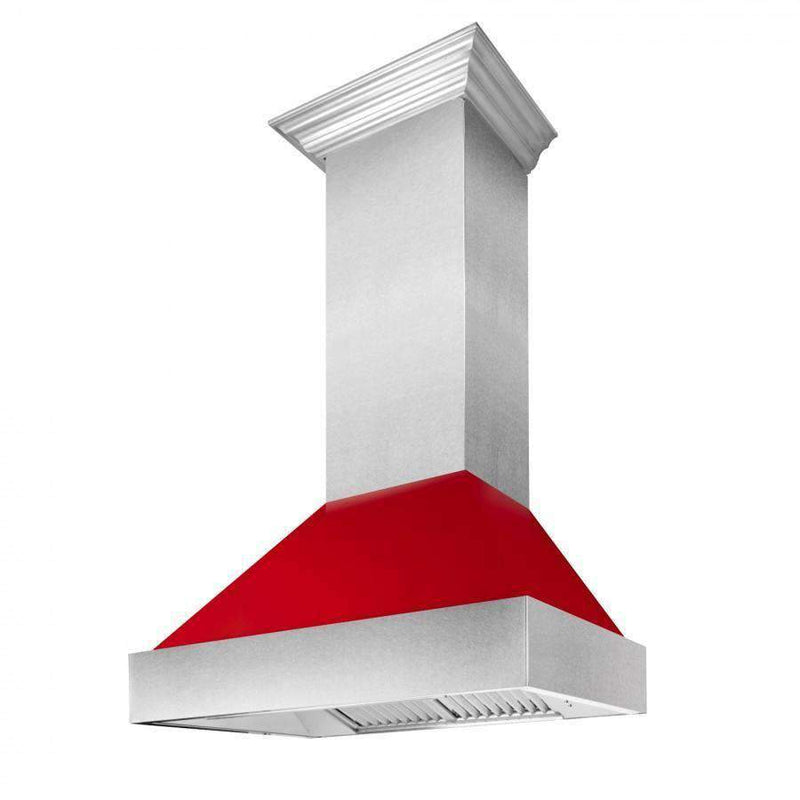 ZLINE 42-Inch Ducted DuraSnow Stainless Steel Wall Mount Range Hood with Red Gloss Shell (8654RG-42)