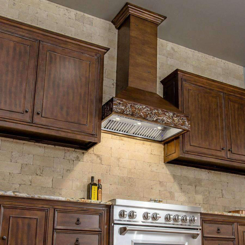 ZLINE 42-Inch Wooden Wall Range Hood with Crown Molding and 700 CFM Motor (373RR-42)
