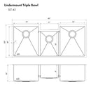 ZLINE 45" Breckenridge Undermount Triple Bowl Kitchen Sink with Bottom Grid and Accessories