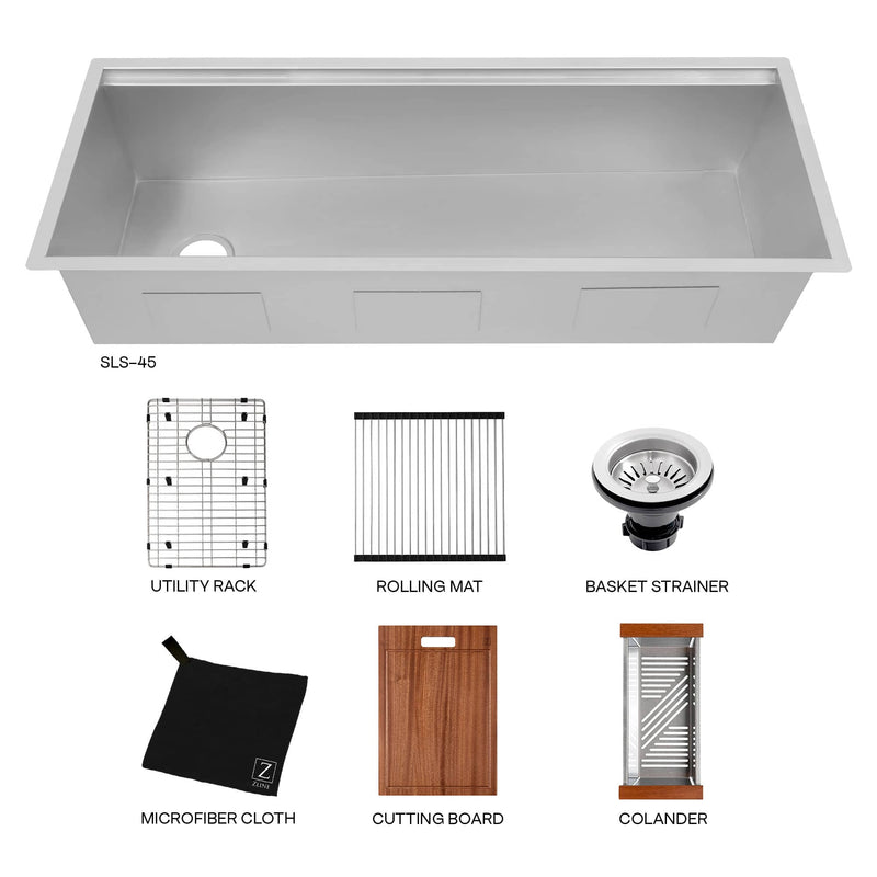 ZLINE 45-Inch Garmisch Undermount Single Bowl Stainless Steel Kitchen Sink with Bottom Grid and Accessories (SLS-45)